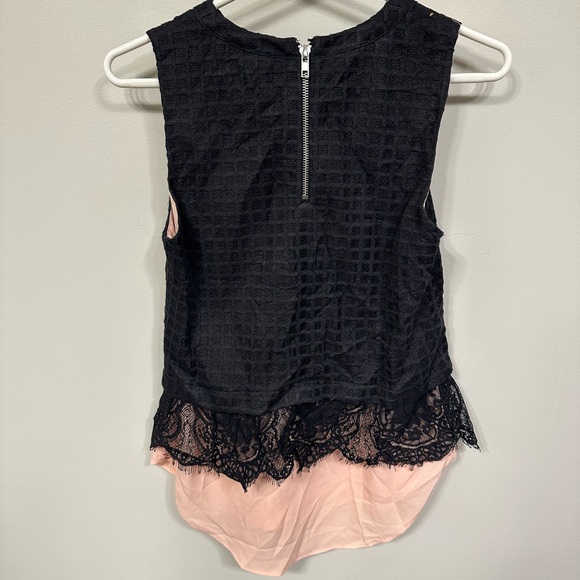 Anthropologie Black grid pattern with pink chiffon trim top - Picture 2 of 2